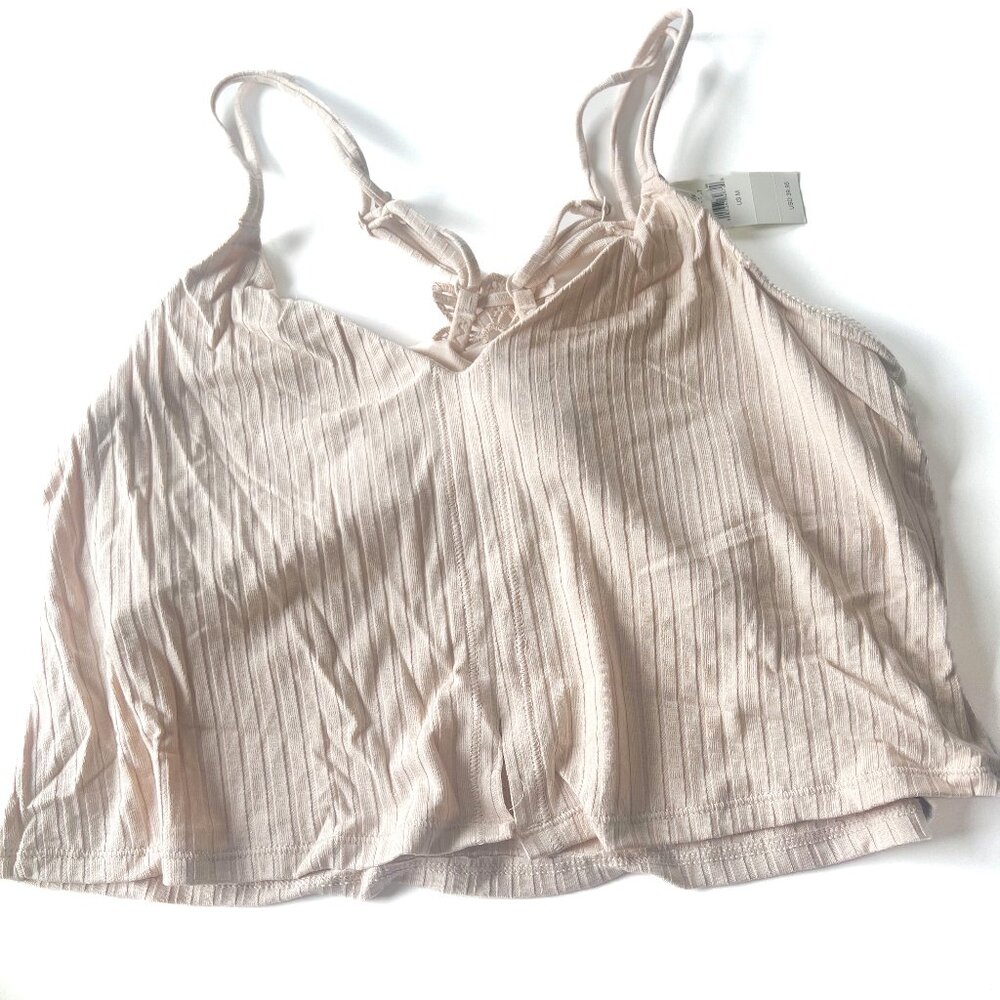 NWT Aerie Ribbed Floral Lace Racerback Bralette Bra Nude Size Medium M NEW